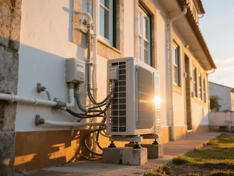 Bomba de calor externa instalada em uma casa em Portugal