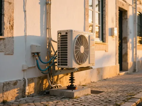 Bomba de calor externa instalada em uma casa em Portugal