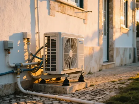 Bomba de calor externa instalada em uma casa em Portugal