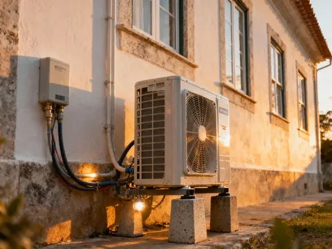 Bomba de calor externa instalada em uma casa em Portugal