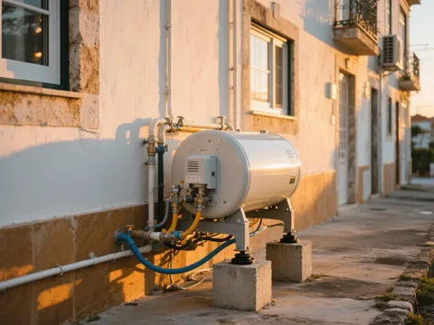 Bomba de calor externa instalada numa casa em Portugal