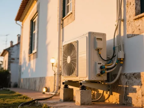 Bomba de calor externa instalada em uma casa em Portugal
