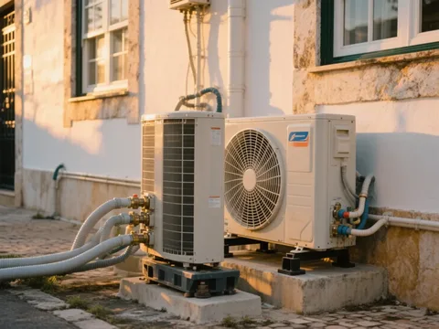Bomba de calor exterior instalada numa casa em Portugal