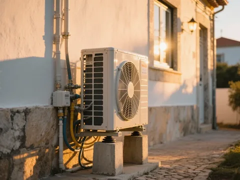 Bomba de calor externa instalada em uma casa em Portugal