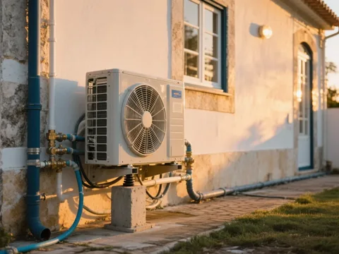 Bomba de calor externa instalada em uma casa em Portugal