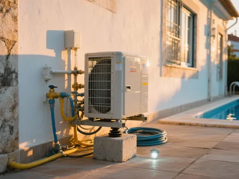 Bomba de calor externa instalada em uma casa em Portugal