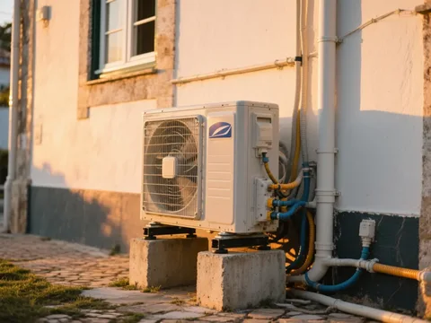 Bomba de calor exterior instalada em uma casa em Portugal