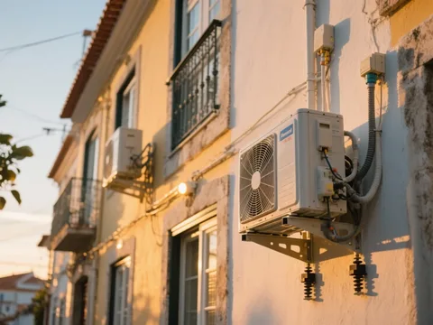 Bomba de calor externa instalada em uma casa em Portugal